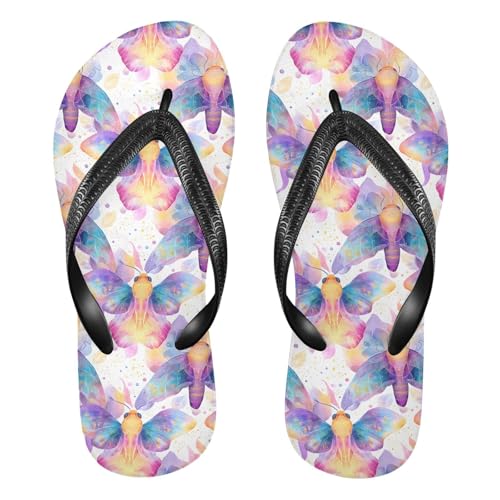 ALAZA Colorful Moths Flip Flops for Women Fashion Beach Slippers Comfort Mens Flip Flops Non-Slip Rubber Shower Slippers Sandal for Hotel Travel Sport,XS