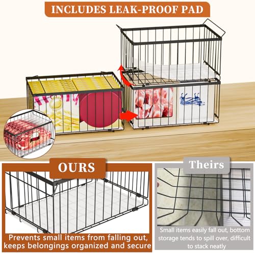 Image of Large Freezer Organizer Bins, Upgrade Quick Expand /Collapse Feature, for 5-9 Cu.Ft Deep Freezer, 4 Pack Stackable Deep Freezer Organizer Bins, Black Wire Foldable Baskets (Black 4 Pack)