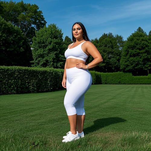 Image of FULLSOFT Plus Size Capri Leggings for Women- XL-4XL High Waist Tummy Control Stretchy Workout Yoga Pants Plus Capris