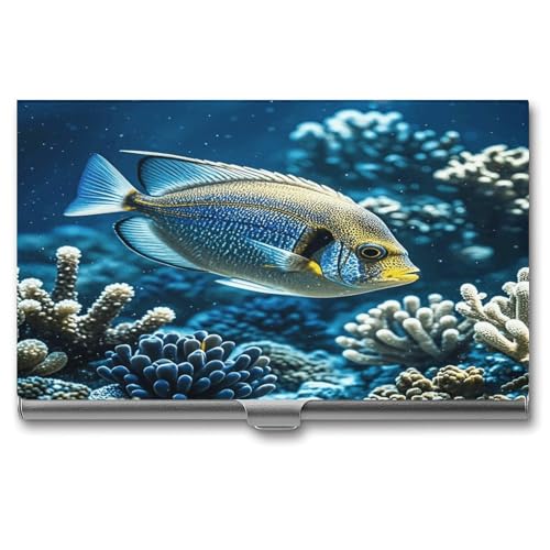 VstaDank Ocean Fish Business Card Holder Fashion Aluminum Alloy Flip Cover Credit Card Holder High End Professional Name Cards Case Exquisite Pocket Metal Cards Holder for Work