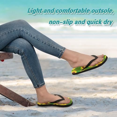 Maple Leaf Sketch Orange Sunflower Green Leaf Flip Flops for Beach Thong Sandals Anti-slip Lightweight Flat Slippers for Indoor Outdoor House4