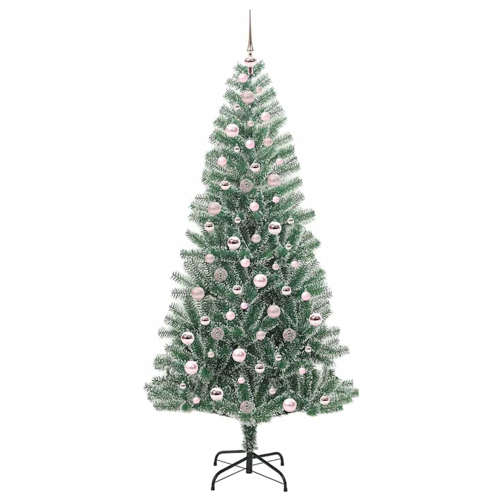 Sztuczna choinka, zaśnieżona, 210 cm, 910 grotów PE, z 300 diodami LED w kolorze ciepłej bieli, smukła konstrukcja, do użytku wewnątrz i na zewnątrz, łącznie z kulkami