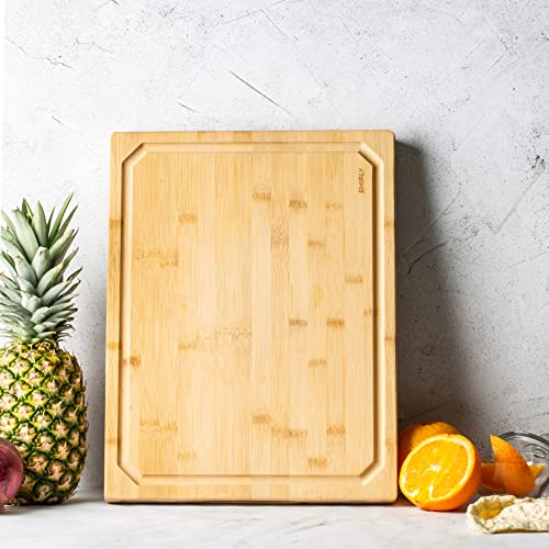 Smirly Large Bamboo Cutting Board For Kitchen: Extra Large Bamboo Cutting Board With Juice Groove & Compartments, Wooden Cutting Boards For Kitchen, Butcher Block Cutting Board Wood #TOP5