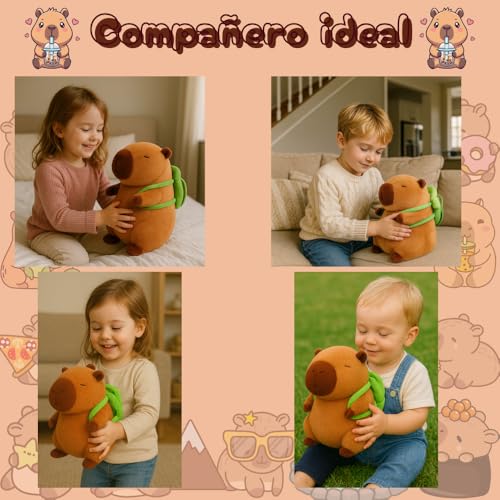 Miniatura 7 de Bullpowex Peluche Capybara Juguete Capibara 30-35cm, Animal De Peluche Suave Y Achuchable. Juguete Para Bebes,Niños Niñas Y Adultos. Incluye Pegatina Capybara Aleatoria.