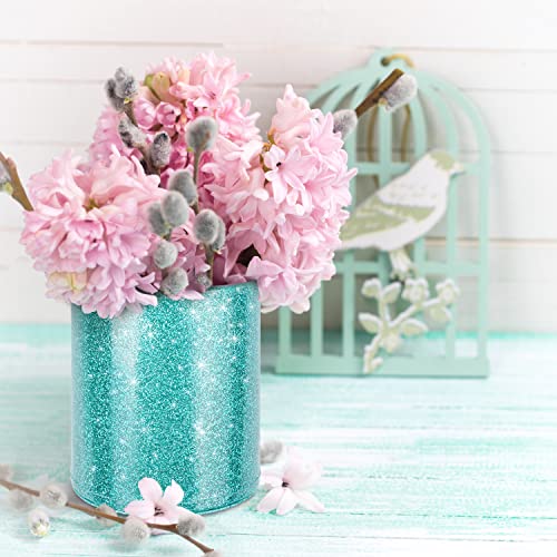 Image of Glitter Pen Holder Pencil Organizer, Cute Pencil Cup Desk Decor, Decorative Makeup Brush Holder Large, Leather Multi-Functional Organizer Cup for Office, Home, Classroom, Blue+Green