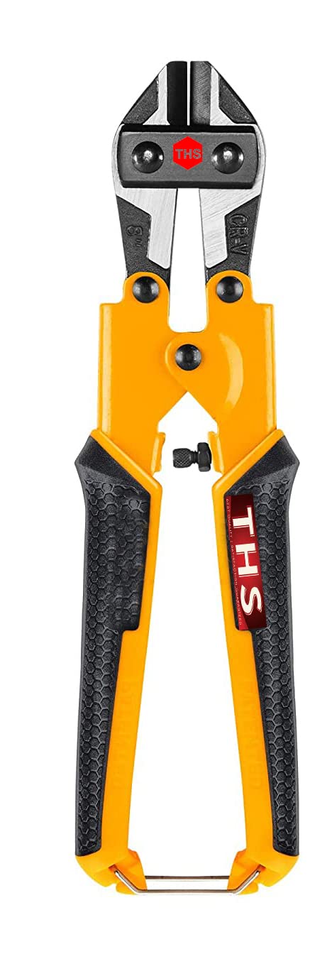 THS Mini Bolt Cutter 8-inch/210mm, Spring Snips Clippers with Soft Anti-Slip Handle,Suitable for Bolts/Chains/Screw Rods/Suitable for Cutting Steel Wires