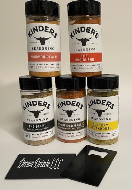 Seasoning Set, KINDERS, Prime Rib, Prime Steak, Brown Sugar, Buttery Poultry Blend, Cowboy Butter, Variety 5 Count Bundle Seasonings Rubs Spices (26.4oz) + credit card style opener (6 items)!