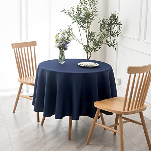 Image of maxmill Round Textured Tablecloth Spill-Proof Wrinkle Free Soft Jacquard Table Cloth for Circular Table Cover, for Dining Room Buffet Banquet Parties Holiday Dinner, 70 Inch Navy Blue
