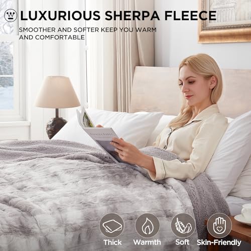 Image of Westinghouse Electric Blanket Full, Faux Fur Heated Blanket with 10 Heating Levels & 1-12 Hours Auto Off, Soft Cozy Sherpa Heated Blanket Washable Blanket (80 inch x 84 inch Full Size, Light Grey)