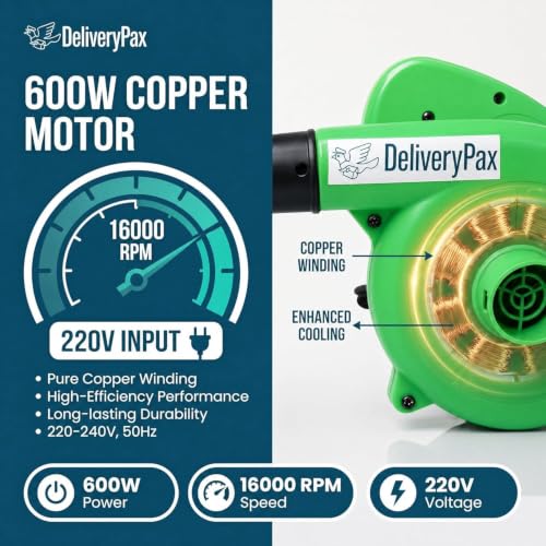 Image of Delivery Pax 600W Electric Air Blower Machine | Blower Fan for Cleaning | Air Blower for Dust Cleaner for Home | Blower for Cleaning | Electric Blower for Leaf Cleaning | High Speed Motor