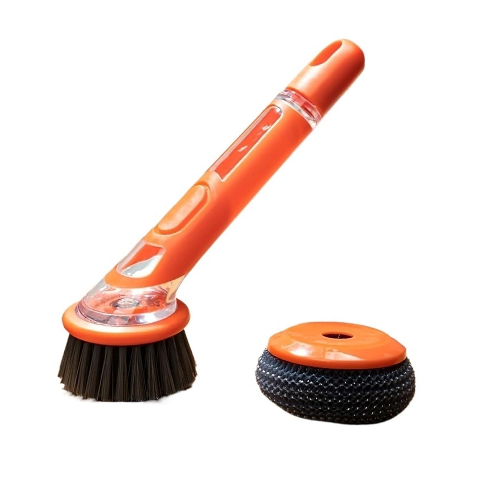 Dish Brush With, Long Handle Dishwashing With Replaceable Heads Kitchen Scrub(1Set-Orange)