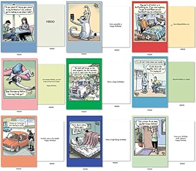 Nobleworks 36 Assorted Funny Birthday Cards Adult Bulk Boxed Set Cartoon Cards With Envelopes A Bizarro Bash Ac9376bdg B1x36 Amazon Sg Office Products