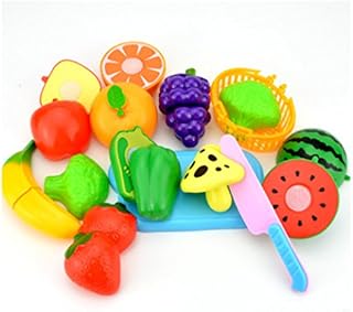 12 Piece Cutting Fruit Vegetable Toys With a Cutting Board, Pretend Plastic Play