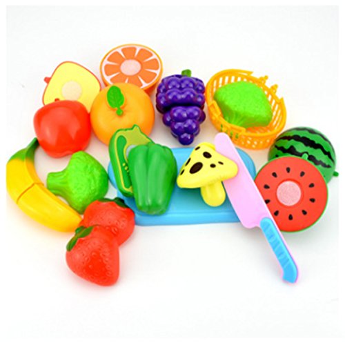 12 Piece Cutting Fruit Vegetable Toys With a Cutting Board, Pretend Plastic Play