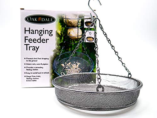 Oakdale Hanging Bird Feeder Seed Tray, Decorative Outdoor Feeding Platform for Native Wild Birds, Birdwatching and Ornithology Friendly, Micro Mesh Food Perch