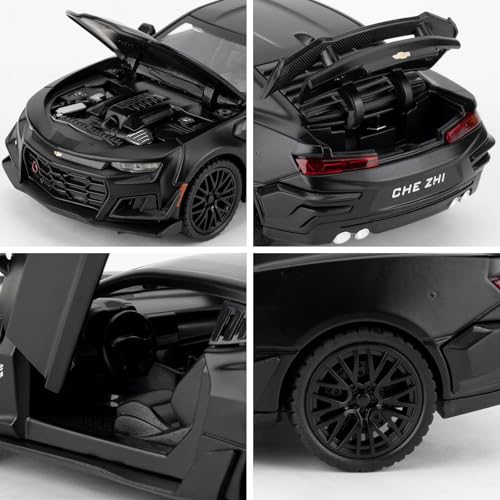 Image of 1:32 Bumblebee Diecast Car Model, Collectible Diecast Toy Car with Lights and Sounds, Pull Back Vehicles Toy for Adults Kids Birthday Gifts Decoration Black