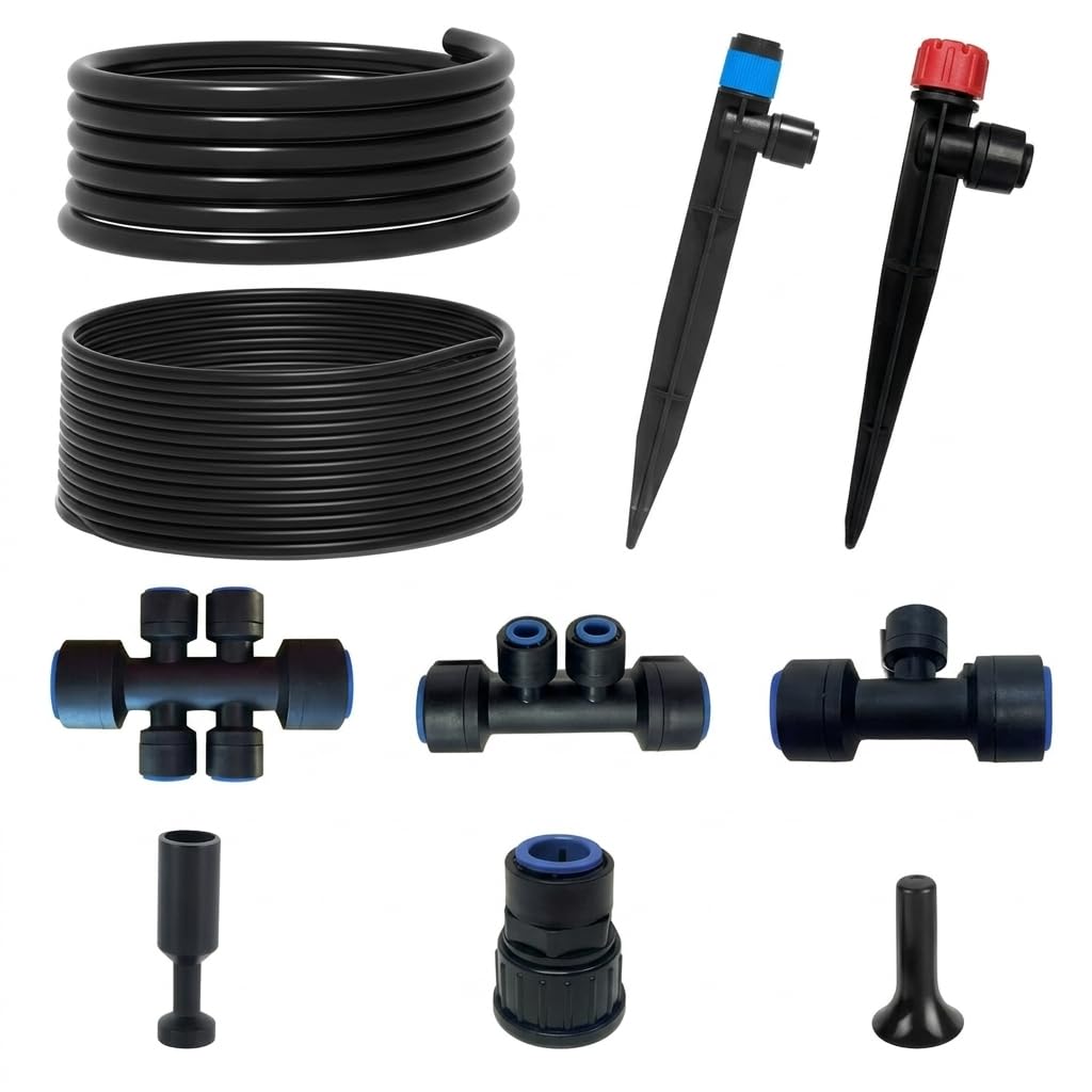 Système d'Arrosage Automatique Goutte à Goutte, Kit d'Irrigation Facile pour et Potager, Connexion Rapide PE/POM, Économie d'Eau, Système d'irrigation goutte à (7465)