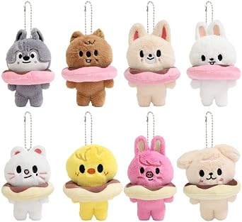 8 PCS Dwaekki Pilot Plush K-pop Toy Fan Meeting Dolls with swim ring SKZ00 Stuffed Animal with Beanie Eyes Keychains