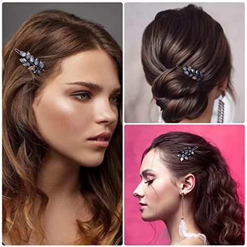 HINZIC 2Pcs Vintage Rhinestone Clips Barrettes Ink-Blue miniatura 2