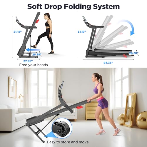 Image of 2.5HP Folding Treadmill for Home, Treadmill 300 lbs Capacity,Bluetooth Connectivity, Device Holder,64+3+3+1 Programs