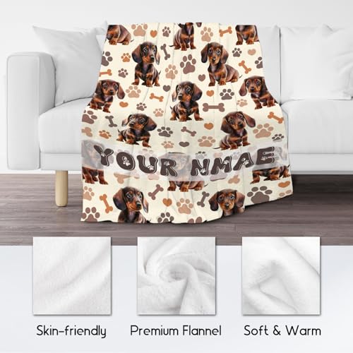 Custom Dachshund Blanket with Kids, 30x40 Inches Blanket with Dogs on it, Cozy Soft Throw Gifts for Dog Lovers, Cute Flannel Throw Blankets for Couch Office