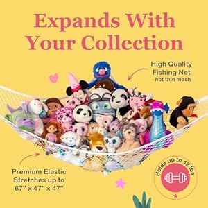 Lilly's Love Stuffed Animal Hammock | Corner Hanging Organizer, Stuffed Animal Storage | Easy to Hang Plushie Net w/Included Anchors & Hooks | Room & Bedroom Decor (Coral) Lillys Love Stuffed Animal Hammock Corner Hanging Organizer Stuffed Animal Storage Easy to Hang Plushie Net wIncluded Anchors Hooks Room Bedroom Decor Coral