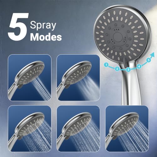 5-Setting High Pressure Handheld Shower Head w/ 59" Stainless Steel Hose (Chrome) - image 5