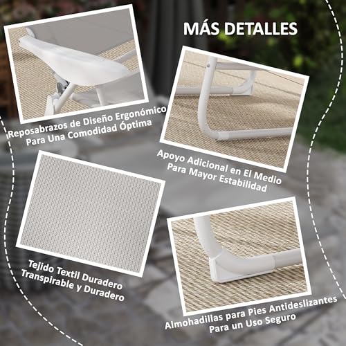 Outsunny Tumbona Plegable Tumbona Jardín Exterior con Respaldo Ajustable Reposacabezas Extraíble y Estructura de Metal Carga 120 kg para Terraza Piscina Playa 160x66x98 cm Gris - imagen 5
