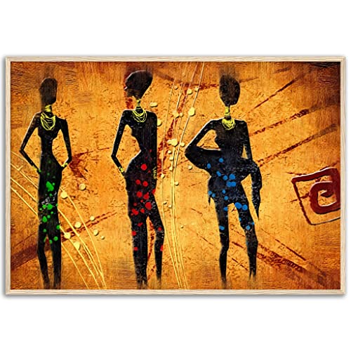 Impression artistique encadrée trio africain orange en bois 70x100 cm