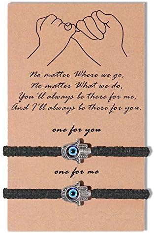 SUNSH 2Pcs Hamsa Hand Evil Eye Bracelets for Women Teen Girl Boy Couple Kabbalah Adjustable Rope Lucky Jewelry Wish Protection String Family Husband Wife Boyfriend Girlfriend Friendship Gifts