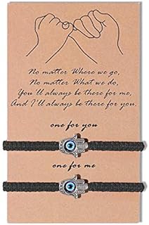 SUNSH 2Pcs Hamsa Hand Evil Eye Bracelets for Women Teen Girl Boy Couple Kabbalah Adjustable Rope Lucky Jewelry Wish Protection String Family Husband Wife Boyfriend Girlfriend Friendship Gifts