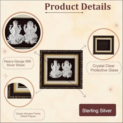 Image of 999Pure Silver Laxmi Ganesh Photo Frame for Home & Office | Premium Silver | PoojaRoom & Wall Decor | Wedding & Festival Gifts | Certificate Included | Tabletop Size 5.5x5 inch