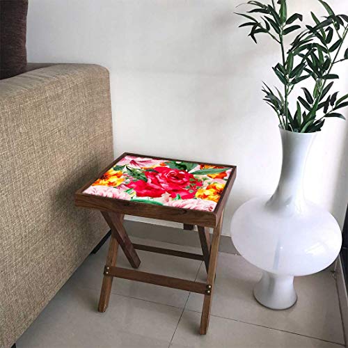 Image of Nutcase Designer Teak Wood Side Table Folding Wooden Bedside Coffee Outdoor Picnic Table - Beautiful Rose 12 x 16