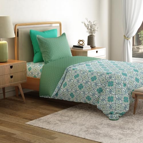 Image of Mytrident Bedsheet for Single Bed Cotton | 60 inch x 90 inch | Flourish Blue