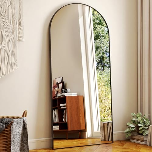 HARRITPURE 71"x30" Arched Full Length Mirror Free Standing Leaning Hanging Mounted Mirrors Aluminum Frame Modern Simple Home Decor for Living Room Bedroom Cloakroom, Black