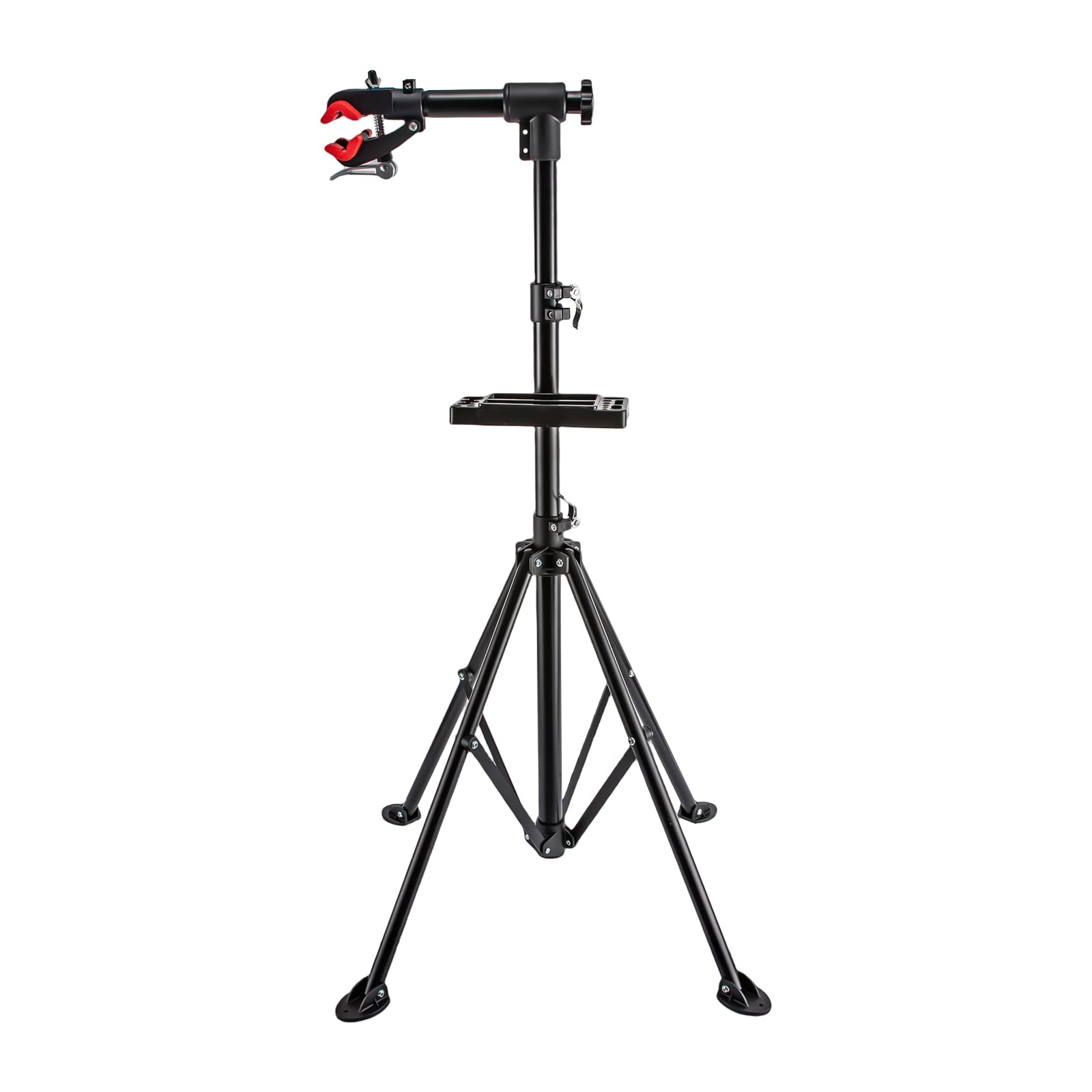 Support de montage pour vélo, pliable, hauteur réglable, structure de support triangulaire avec plateau à outils et barre d'équilibre, rouge