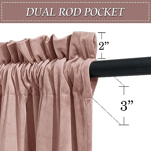 Image of RYB HOME Velvet Curtains 90 inches Long, Rod Pocket Soft Fabric Room Darkening Curtains & Drapes for Kids Girls Dormitory, Dusty Pink, W 52 x L 90 inches, 2 Panels Set | Thermal Insulated, Privacy, Sunlight UV Heat Blocking, Luxurious Decor, Dining Room Nursery, Rod Pocket, W52 x L90, 2 Panels
