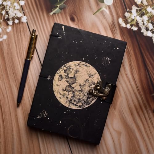 Image of Moon Phase Journal with Pen, Black Hardcover