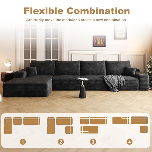 Image of 96 inch Sectional Couches for Living Room Cloud Couch Sofa with L-Shape Upholstered Boneless Couchs Modern Modular Sectional Couch with Chaise