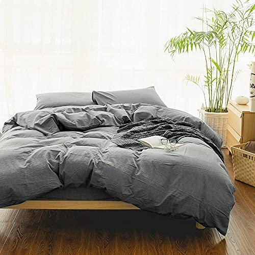 Image of EMME Grey Duvet Cover Twin Size 2-Piece Set Soft Cotton Bedding Collection Twin XL Comforter Cover with Pillow Sham Solid Color Button Closure & Corner Ties (Dark Grey, Twin /Twin XL)