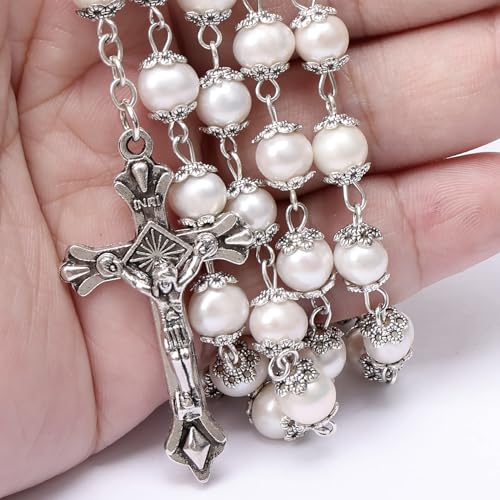 Generic Rosary Beads Catholic for Woman - Natural White Real Pearl Rosary Beads, Catholic Gifts3