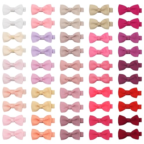 Image of CELLOT Baby Girls Fully Lined Hair Bows Hair Pins, 2' Hair Bows, 50 Pieces/25 Pairs - Infants, Toddlers, Kids Hair Accessories in Pairs - Pink Bow Alligator Hair Clips