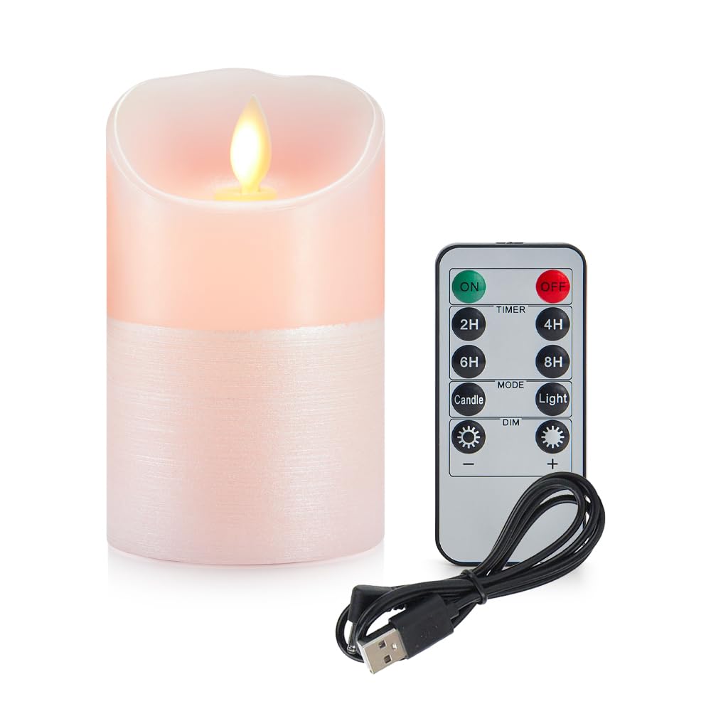 Koelaa Velas Recargables, Velas LED Parpadeantes, Velas LED Recargables con Control Remoto, Velas Rosadas sin Llama, para Salón, Navidad, Boda, Fiesta, Decoración-7.5 * 10cm