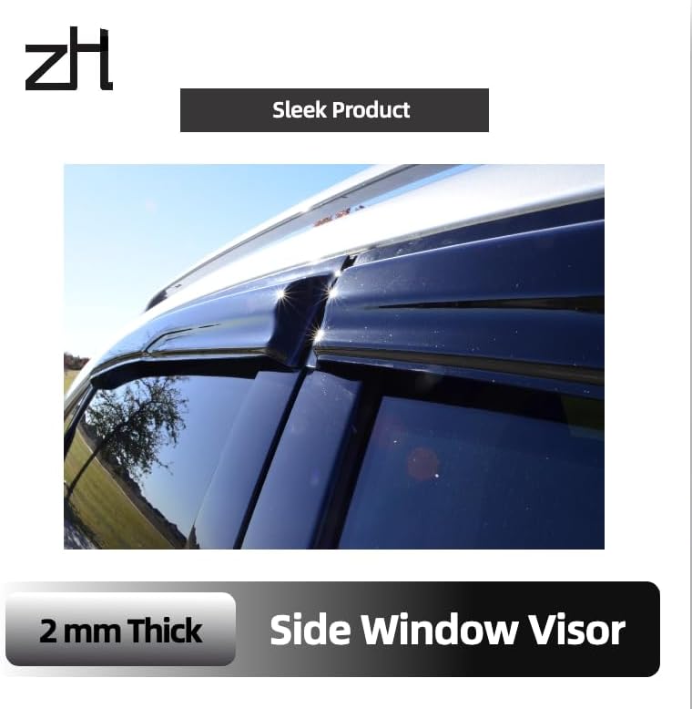 Fit for Dodge Grand Caravan 2008-2020, Chrysler Town and Country 2008-2016, Volkswagen (VW) Routan 2009-2014. - Premier Modern Window Rain Guards - 2mm Tape-On Wind Deflectors, Set of 4