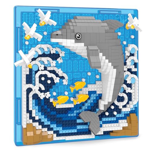 BseSparklion Dolphin Animal 3D Wall Art Micro Mini Building Blocks Set, Unique Home Wall...