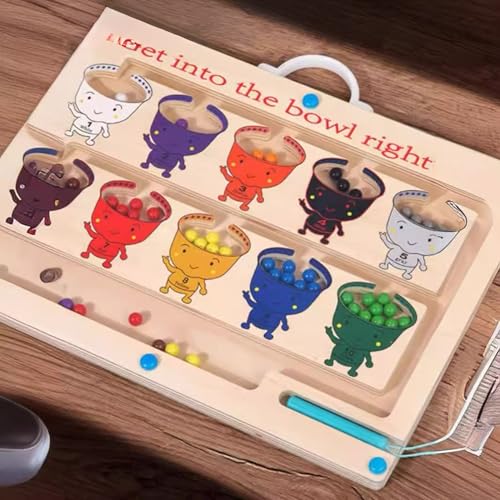 Image of Fun4You Wooden Magnetic Maze Toy - Color & Number Matching Puzzle Board for Kids Age 3-5 | Fine Motor Skill Development & Educational Learning Game