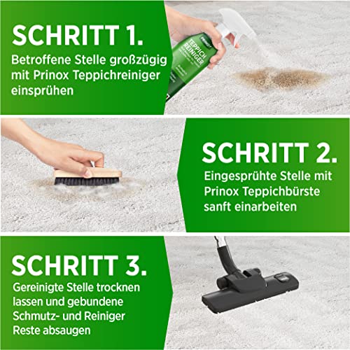 PRINOX Profi Teppichreiniger 580ml - Teppichboden Reiniger inkl. Teppich Bürste, schäumend für alle Teppiche - Teppich Reinigungsmittel & Fleckenentferner aus Deutschland
