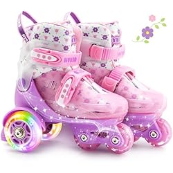 Carrefour Juguetes Patines Patines 4 Ruedas Niña,4 Tallas Ajustables,Construcción de 3 Puntos Estable y Segura,Equilibrados y Transpirables,Patines para Principiantes,con Ruedas Luminosas