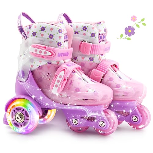 Patines 4 Ruedas Niña,4 Tallas Ajustables,Construcción de 3 Puntos Estable y Segura,Equilibrados y...