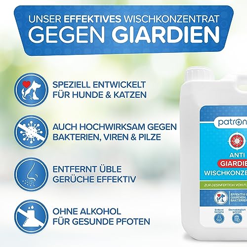 Patronus Giardien-Wischkonzentrat für Haustiere zur Desinfektion von Fußböden - 2 Liter Desinfektionsmittel zur Reinigung von Oberflächen gegen Giardien, Viren, Bakterien & Pilze